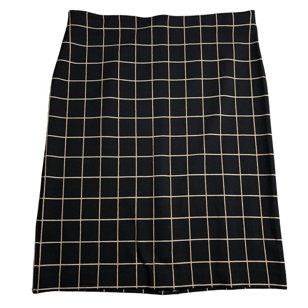 Ann Taylor Women Pencil Skirt Black Tan Windowpane Grid Knit XL